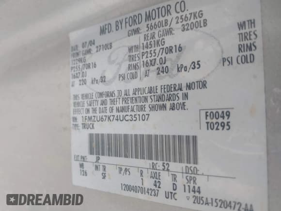 ✅ 2004 Ford Explorer Sport Trac XLS • VIN: 1FMZU67K74UC35107 • Lot: 41547894. Wystawiony na IAAI z przebiegiem 249 341 mil. Bezpłatny archiwum sprzedaży aukcyjnych z USA i szczegółowy raport historii pojazdu na DreamBid. Zdjęcie 9.