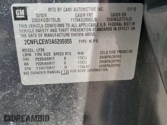 ✅ 2010 Chevrolet Equinox LS • VIN: 2CNFLCEW3A6295955 • Лот: 66372694. Опубликован ранее на Copart с пробегом Не указан. Бесплатный доступ к архиву аукционных продаж из США и подробный отчёт об истории автомобиля на DreamBid. Изображение 13.