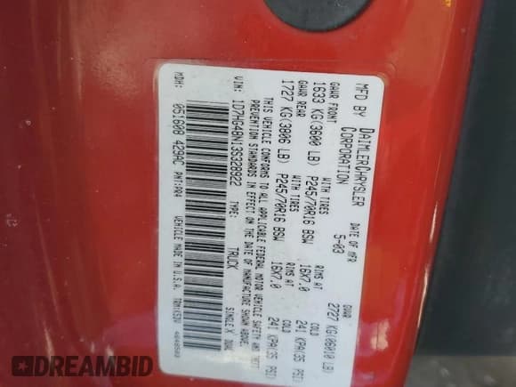 ✅ 2003 Dodge Dakota SLT • VIN: 1D7HG48N13S328922 • Lot: 41822845. Wystawiony na Copart z przebiegiem 278 519 mil. Bezpłatny archiwum sprzedaży aukcyjnych z USA i szczegółowy raport historii pojazdu na DreamBid. Zdjęcie 12.