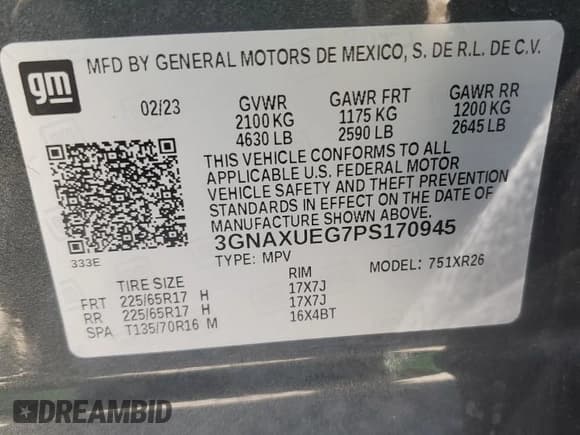 ✅ 2023 Chevrolet Equinox LT • VIN: 3GNAXUEG7PS170945 • Lot: 89637305. Listed on Copart with 46,478 mi. Free auction sales archive from the USA and detailed vehicle history report at DreamBid. Image 12.