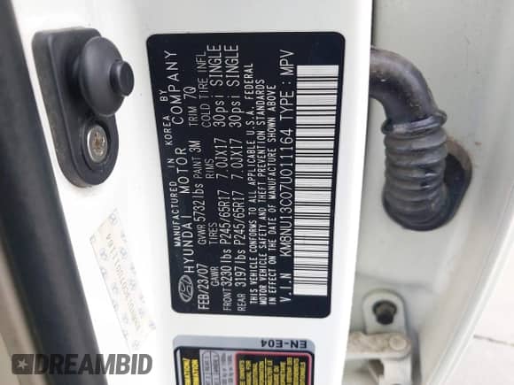 2007 Hyundai Veracruz GLS с VIN KM8NU13C07U011164, выставлен на аукционе IAAI как лот 42427980 с пробегом 93 138 миль миль и . История ставок и продаж доступна на DreamBid. Изображение 9.