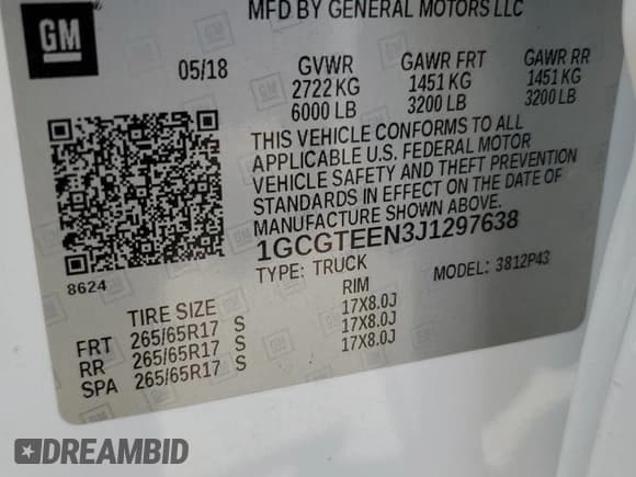 ✅ 2018 Chevrolet Colorado 4WD ZR2 • VIN: 1GCGTEEN3J1297638 • Lot: 69814265. Listed on Copart with 31,880 mi. Free auction sales archive from the USA and detailed vehicle history report at DreamBid. Image 12.