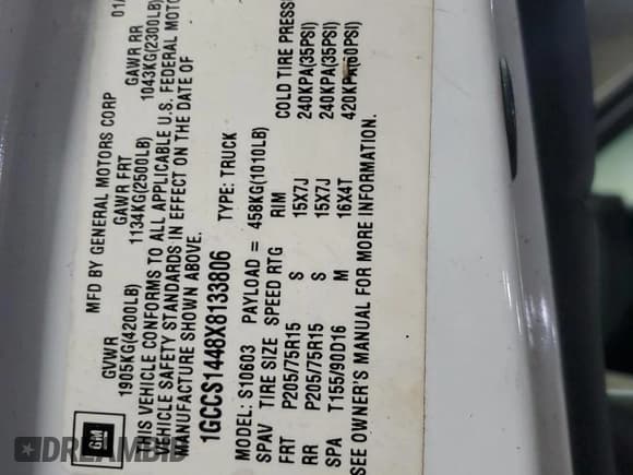 ✅ 1999 Chevrolet S-10 • VIN: 1GCCS1448X8133806 • Лот: 83705324. Опубликован ранее на Copart с пробегом Не указан. Бесплатный доступ к архиву аукционных продаж из США и подробный отчёт об истории автомобиля на DreamBid. Изображение 12.