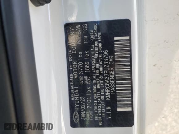 ✅ 2023 Hyundai Venue SEL • VIN: KMHRC8A37PU233796 • Lot: 85819424. Listed on Copart with 9,947 mi. Free auction sales archive from the USA and detailed vehicle history report at DreamBid. Image 14.