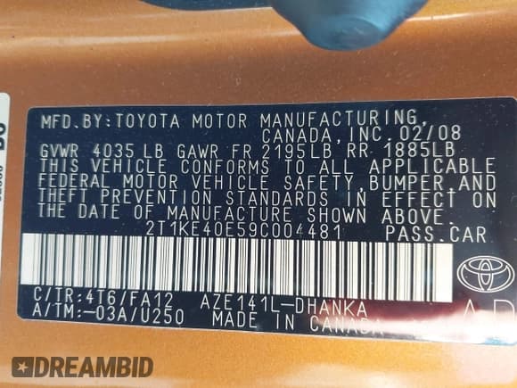 ✅ 2009 Toyota Matrix S • VIN: 2T1KE40E59C004481 • Lot: 43765780. Wystawiony na IAAI z przebiegiem 97 889 mil. Bezpłatny archiwum sprzedaży aukcyjnych z USA i szczegółowy raport historii pojazdu na DreamBid. Zdjęcie 9.