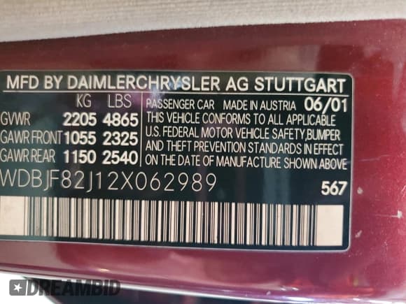 ✅ 2002 Mercedes-Benz E 320 • VIN: WDBJF82J12X062989 • Lot: 81142015. Wystawiony na Copart z przebiegiem 167 791 mil. Bezpłatny archiwum sprzedaży aukcyjnych z USA i szczegółowy raport historii pojazdu na DreamBid. Zdjęcie 12.