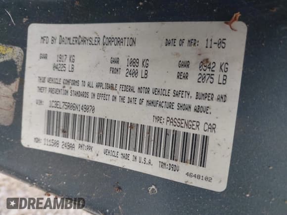 ✅ 2006 Chrysler Sebring GTC • VIN: 1C3EL75R06N149070 • Лот: 42165901. Опубликован ранее на IAAI с пробегом 138 974 миль. Бесплатный доступ к архиву аукционных продаж из США и подробный отчёт об истории автомобиля на DreamBid. Изображение 9.