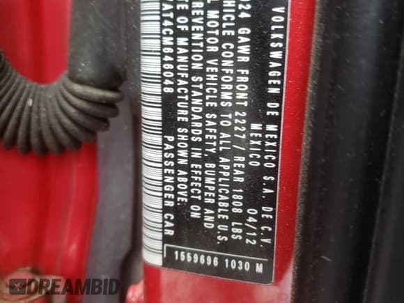 ✅ 2012 Volkswagen Beetle Entry • VIN: 3VWFP7AT4CM646048 • Lot: 53542435. Listed on Copart with 145,470 mi. Free auction sales archive from the USA and detailed vehicle history report at DreamBid. Image 12.