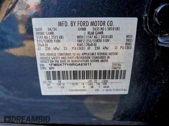 ✅ 2024 Ford Explorer Limited • VIN: 1FMSK7FH9RGA83811 • Lot: 95173195. Wystawiony na Copart z przebiegiem 23 254 mil. Bezpłatny archiwum sprzedaży aukcyjnych z USA i szczegółowy raport historii pojazdu na DreamBid. Zdjęcie 14.