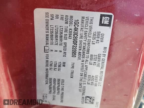 2013 Chevrolet Silverado 3500HD LT with VIN 1GC4K0C89DF220950, listed as a Copart auction lot 81939714 with 169,452 mi miles and Salvage title. Bid and sale history available at DreamBid. Image 13.