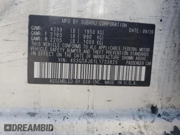 ✅ 2020 Subaru Impreza Special Sports • VIN: 4S3GTAJ61L1733820 • Lot: 85841714. Listed on Copart with Not provided. Free auction sales archive from the USA and detailed vehicle history report at DreamBid. Image 13.