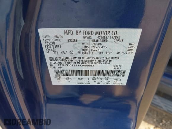 ✅ 2007 Ford Escape XLS • VIN: 1FMYU02Z17KA66683 • Лот: 43518032. Опубликован ранее на IAAI с пробегом 120 032 миль. Бесплатный доступ к архиву аукционных продаж из США и подробный отчёт об истории автомобиля на DreamBid. Изображение 9.