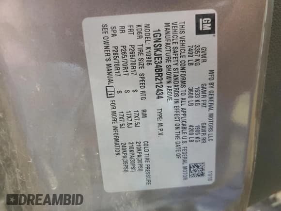 ✅ 2011 Chevrolet Suburban LT • VIN: 1GNSKJE34BR212434 • Lot: 72231994. Wystawiony na Copart z przebiegiem 209 897 mil. Bezpłatny archiwum sprzedaży aukcyjnych z USA i szczegółowy raport historii pojazdu na DreamBid. Zdjęcie 13.