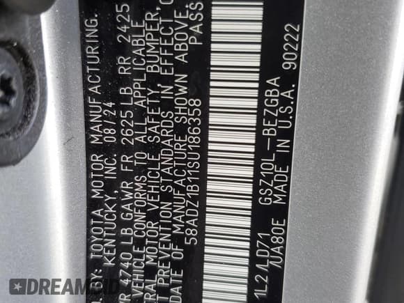 ✅ 2025 Lexus ES 350 • VIN: 58ADZ1B11SU186358 • Lot: 93075675. Wystawiony na Copart z przebiegiem 22 481 mil. Bezpłatny archiwum sprzedaży aukcyjnych z USA i szczegółowy raport historii pojazdu na DreamBid. Zdjęcie 12.