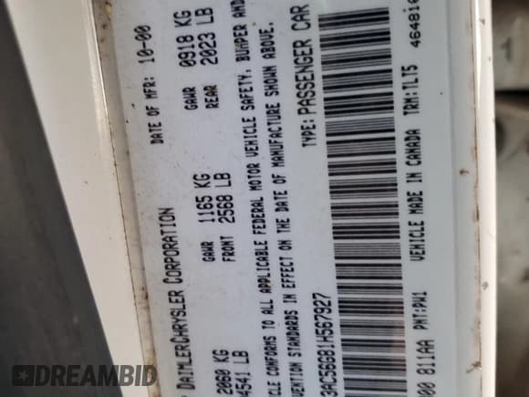 ✅ 2001 Chrysler LHS • VIN: 2C3AC56G81H567927 • Лот: 92494865. Опубликован ранее на Copart с пробегом 165 339 миль. Бесплатный доступ к архиву аукционных продаж из США и подробный отчёт об истории автомобиля на DreamBid. Изображение 12.