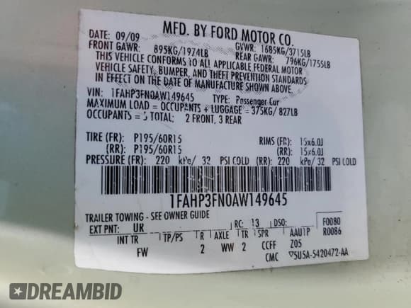 ✅ 2010 Ford Focus SE • VIN: 1FAHP3FN0AW149645 • Lot: 91670345. Wystawiony na Copart z przebiegiem Nie podano. Bezpłatny archiwum sprzedaży aukcyjnych z USA i szczegółowy raport historii pojazdu na DreamBid. Zdjęcie 12.