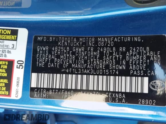 2020 Toyota Camry Hybrid LE z VIN 4T1L31AK3LU015174, wystawiony jako IAAI lot #42986656 z przebiegiem 87 251 mil mil oraz . Historia ofert i sprzedaży dostępna na DreamBid. Obrazek 9.