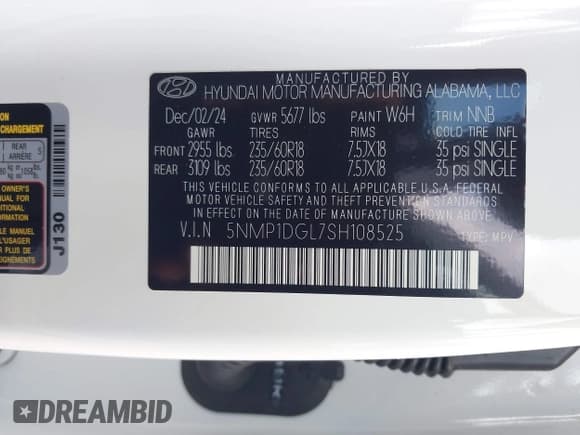 ✅ 2025 Hyundai Santa Fe SE • VIN: 5NMP1DGL7SH108525 • Lot: 43146257. Listed on IAAI with 4,543 mi. Free auction sales archive from the USA and detailed vehicle history report at DreamBid. Image 9.