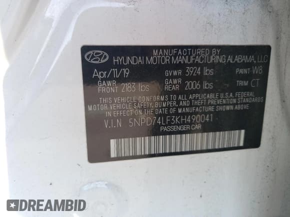 ✅ 2019 Hyundai Elantra SE • VIN: 5NPD74LF3KH490041 • Lot: 69196025. Listed on Copart with 94,807 mi. Free auction sales archive from the USA and detailed vehicle history report at DreamBid. Image 12.