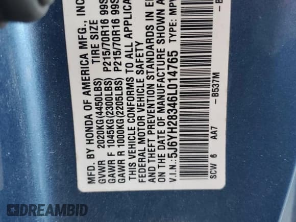 ✅ 2006 Honda Element LX • VIN: 5J6YH28346L014765 • Lot: 63246845. Listed on Copart with 225,964 mi. Free auction sales archive from the USA and detailed vehicle history report at DreamBid. Image 13.