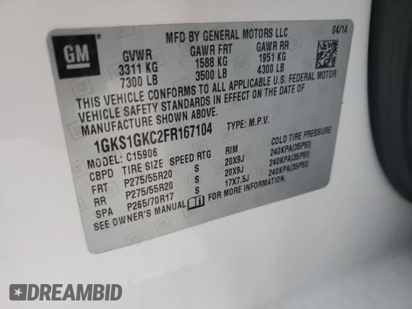 ✅ 2015 GMC Yukon XL SLE • VIN: 1GKS1GKC2FR167104 • Lot: 43687865. Listed on Copart with 143,473 mi. Free auction sales archive from the USA and detailed vehicle history report at DreamBid. Image 16.