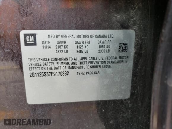 ✅ 2015 Chevrolet Impala LT • VIN: 2G1125S37F9170382 • Лот: 57131304. Опубликован ранее на Copart с пробегом 164 286 миль. Бесплатный доступ к архиву аукционных продаж из США и подробный отчёт об истории автомобиля на DreamBid. Изображение 12.