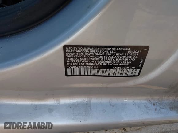 ✅ 2021 Volkswagen Passat SE • VIN: 1VWSA7A36MC010167 • Lot: 43496917. Listed on IAAI with 74,403 mi. Free auction sales archive from the USA and detailed vehicle history report at DreamBid. Image 9.