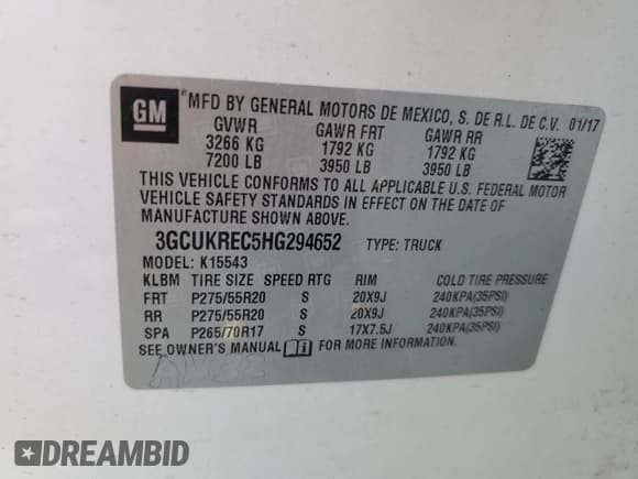 ✅ 2017 Chevrolet Silverado 1500 LT • VIN: 3GCUKREC5HG294652 • Лот: 68393924. Опубликован ранее на Copart с пробегом Не указан. Бесплатный доступ к архиву аукционных продаж из США и подробный отчёт об истории автомобиля на DreamBid. Изображение 14.