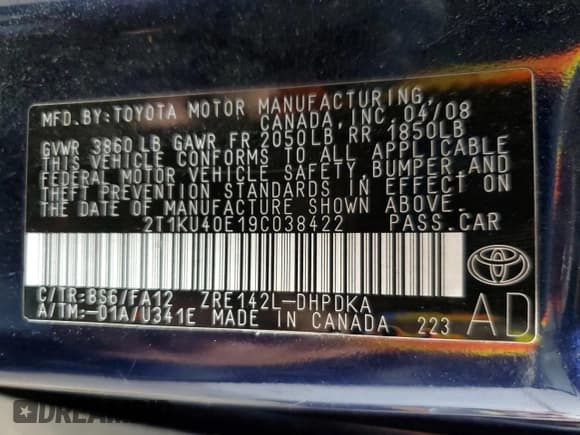 ✅ 2009 Toyota Matrix • VIN: 2T1KU40E19C038422 • Лот: 85537225. Опубликован ранее на Copart с пробегом 178 374 миль. Бесплатный доступ к архиву аукционных продаж из США и подробный отчёт об истории автомобиля на DreamBid. Изображение 12.