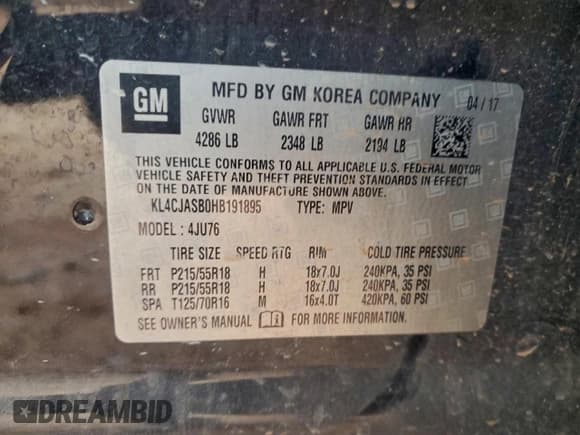 ✅ 2017 Buick Encore Preferred • VIN: KL4CJASB0HB191895 • Лот: 96366835. Опубликован ранее на Copart с пробегом 140 031 миль. Бесплатный доступ к архиву аукционных продаж из США и подробный отчёт об истории автомобиля на DreamBid. Изображение 13.