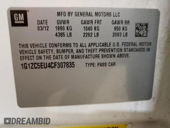 ✅ 2012 Chevrolet Malibu 1LT • VIN: 1G1ZC5EU4CF307835 • Lot: 83979214. Listed on Copart with 116,222 mi. Free auction sales archive from the USA and detailed vehicle history report at DreamBid. Image 12.