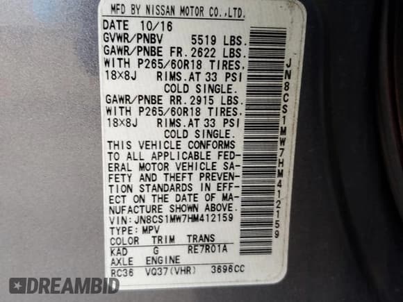 ✅ 2017 Infiniti QX70 • VIN: JN8CS1MW7HM412159 • Lot: 55269885. Listed on Copart with 154,675 mi. Free auction sales archive from the USA and detailed vehicle history report at DreamBid. Image 12.