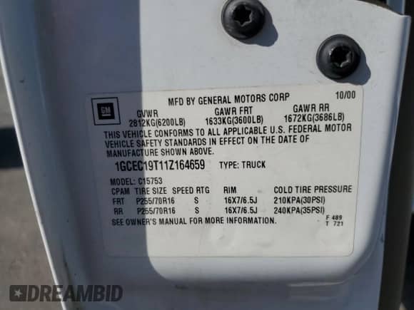 ✅ 2001 Chevrolet Silverado 1500 LT • VIN: 1GCEC19T11Z164659 • Lot: 73015124. Wystawiony na Copart z przebiegiem 244 191 mil mil. Skorzystaj z bezpłatnego archiwum sprzedaży aukcyjnych z USA i zobacz szczegółowy raport historii pojazdu na DreamBid. Zdjęcie 12.