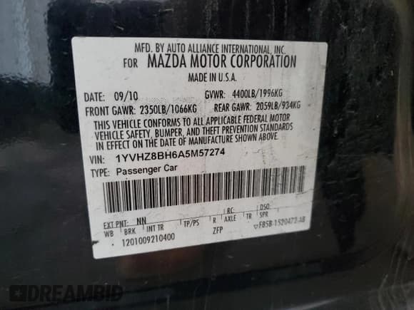 ✅ 2010 Mazda 6 i Sport • VIN: 1YVHZ8BH6A5M57274 • Lot: 90942515. Wystawiony na Copart z przebiegiem 190 367 mil. Bezpłatny archiwum sprzedaży aukcyjnych z USA i szczegółowy raport historii pojazdu na DreamBid. Zdjęcie 12.