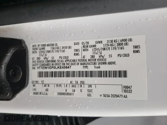 ✅ 2020 Ford F-150 XL • VIN: 1FTEW1EP0LKE45847 • Lot: 86647455. Listed on Copart with 80,104 mi. Free auction sales archive from the USA and detailed vehicle history report at DreamBid. Image 13.