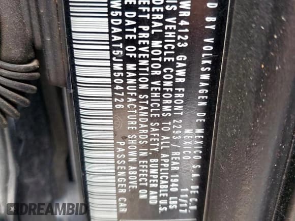 ✅ 2018 Volkswagen Beetle S • VIN: 3VW5DAAT5JM504726 • Lot: 90265095. Wystawiony na Copart z przebiegiem 43 525 mil. Bezpłatny archiwum sprzedaży aukcyjnych z USA i szczegółowy raport historii pojazdu na DreamBid. Zdjęcie 12.