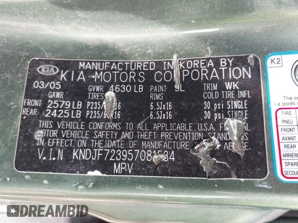 ✅ 2005 Kia Sportage LX • VIN: KNDJF723957081534 • Лот: 42504941. Опубликован ранее на IAAI с пробегом 135 026 миль. Бесплатный доступ к архиву аукционных продаж из США и подробный отчёт об истории автомобиля на DreamBid. Изображение 9.