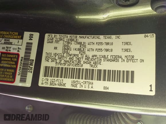 ✅ 2015 Toyota Tundra SR5 • VIN: 5TFRY5F16FX185510 • Лот: 41706192. Опубликован ранее на IAAI с пробегом 97 162 миль. Бесплатный доступ к архиву аукционных продаж из США и подробный отчёт об истории автомобиля на DreamBid. Изображение 9.