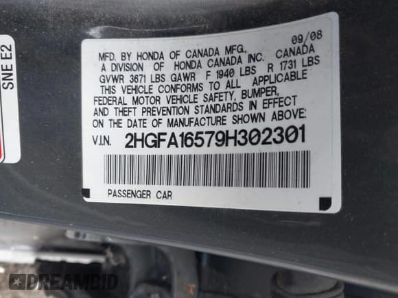 ✅ 2009 Honda Civic LX • VIN: 2HGFA16579H302301 • Lot: 43775744. Wystawiony na IAAI z przebiegiem 166 406 mil. Bezpłatny archiwum sprzedaży aukcyjnych z USA i szczegółowy raport historii pojazdu na DreamBid. Zdjęcie 9.
