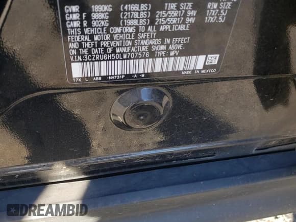 ✅ 2020 Honda HR-V EX • VIN: 3CZRU6H50LM707576 • Lot: 87240375. Wystawiony na Copart z przebiegiem 55 254 mil. Bezpłatny archiwum sprzedaży aukcyjnych z USA i szczegółowy raport historii pojazdu na DreamBid. Zdjęcie 12.