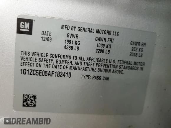 ✅ 2010 Chevrolet Malibu 1LT • VIN: 1G1ZC5E05AF183410 • Lot: 70621404. Listed on Copart with 218,575 mi. Free auction sales archive from the USA and detailed vehicle history report at DreamBid. Image 12.