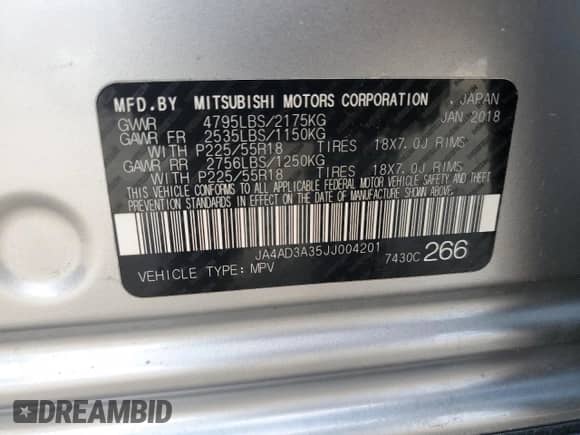 2018 Mitsubishi Outlander SE with VIN JA4AD3A35JJ004201, listed as a Copart auction lot 80376635 with 130,567 mi miles and Clean title. Bid and sale history available at DreamBid. Image 13.