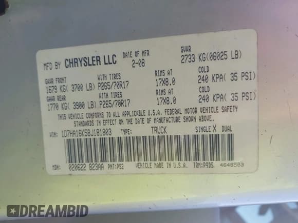 ✅ 2008 Dodge 1500 ST • VIN: 1D7HA16K58J181803 • Лот: 43375399. Опубликован ранее на IAAI с пробегом 249 895 миль. Бесплатный доступ к архиву аукционных продаж из США и подробный отчёт об истории автомобиля на DreamBid. Изображение 9.