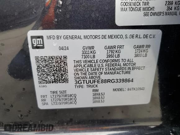 ✅ 2024 GMC Sierra 1500 AT4X • VIN: 3GTUUFE88RG339864 • Лот: 63791845. Опубликован ранее на Copart с пробегом 10 862 миль. Бесплатный доступ к архиву аукционных продаж из США и подробный отчёт об истории автомобиля на DreamBid. Изображение 13.