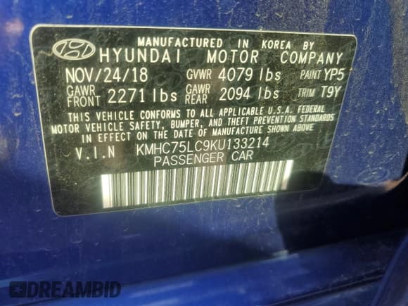 ✅ 2019 Hyundai Ioniq SEL • VIN: KMHC75LC9KU133214 • Lot: 71733634. Wystawiony na Copart z przebiegiem 138 273 mil. Bezpłatny archiwum sprzedaży aukcyjnych z USA i szczegółowy raport historii pojazdu na DreamBid. Zdjęcie 13.