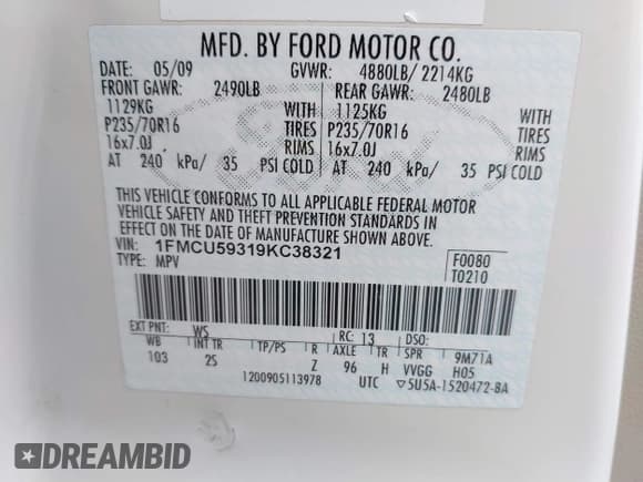 ✅ 2009 Ford Escape Hybrid • VIN: 1FMCU59319KC38321 • Lot: 42977932. Wystawiony na IAAI z przebiegiem 191 064 mil. Bezpłatny archiwum sprzedaży aukcyjnych z USA i szczegółowy raport historii pojazdu na DreamBid. Zdjęcie 9.