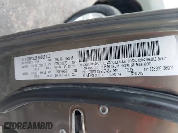 2015 Ram 1500 Express with VIN 1C6RR7FTXFS557414, listed as a IAAI auction lot 41453595 with 267,801 mi miles and . Bid and sale history available at DreamBid. Image 9.