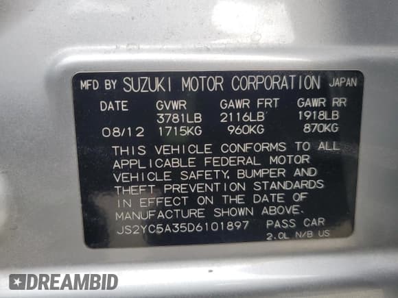 ✅ 2013 Suzuki SX4 LE • VIN: JS2YC5A35D6101897 • Лот: 62202315. Опубликован ранее на Copart с пробегом 120 532 миль. Бесплатный доступ к архиву аукционных продаж из США и подробный отчёт об истории автомобиля на DreamBid. Изображение 12.