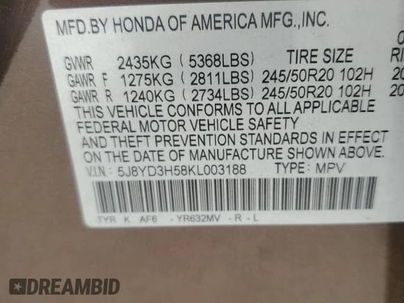 ✅ 2019 Acura MDX Technology • VIN: 5J8YD3H58KL003188 • Lot: 63476915. Listed on Copart with 176,608 mi. Free auction sales archive from the USA and detailed vehicle history report at DreamBid. Image 13.