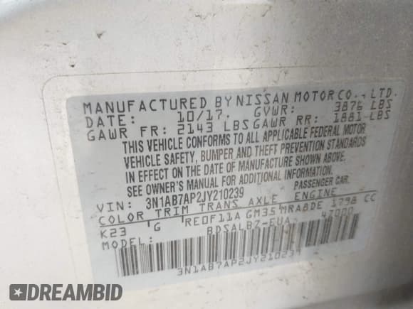 ✅ 2018 Nissan Sentra SV • VIN: 3N1AB7AP2JY210239 • Lot: 42340618. Listed on IAAI with 77,011 mi. Free auction sales archive from the USA and detailed vehicle history report at DreamBid. Image 9.